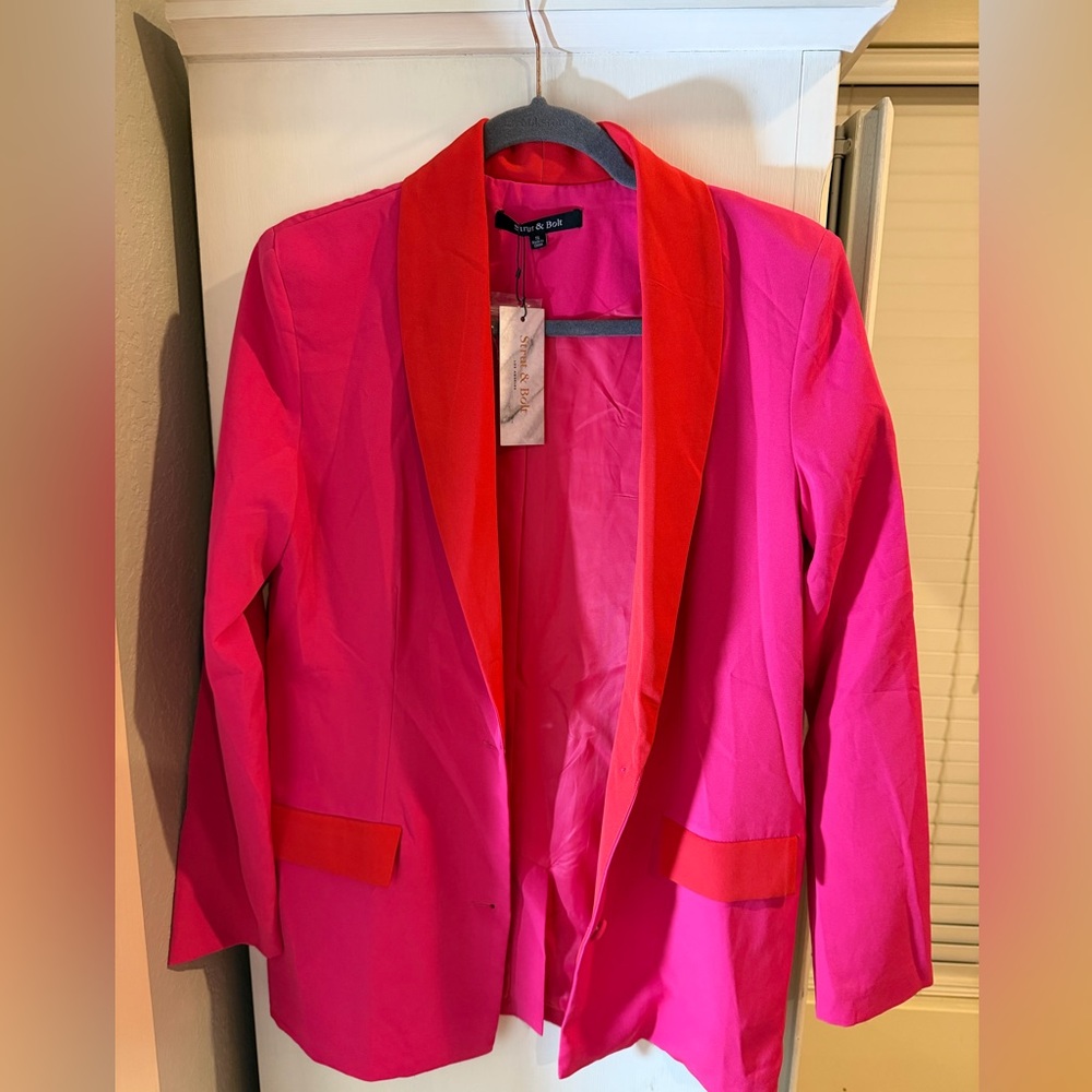 Strut and Bolt Pocketed Colorblock Blazer - fuchsia/red. Size Small. NWT! - Picture 1 of 4
